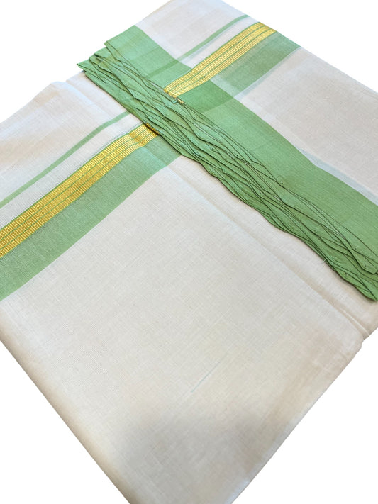 Southloom Premium Handloom Cotton Double Mundu with Gold and Green Border