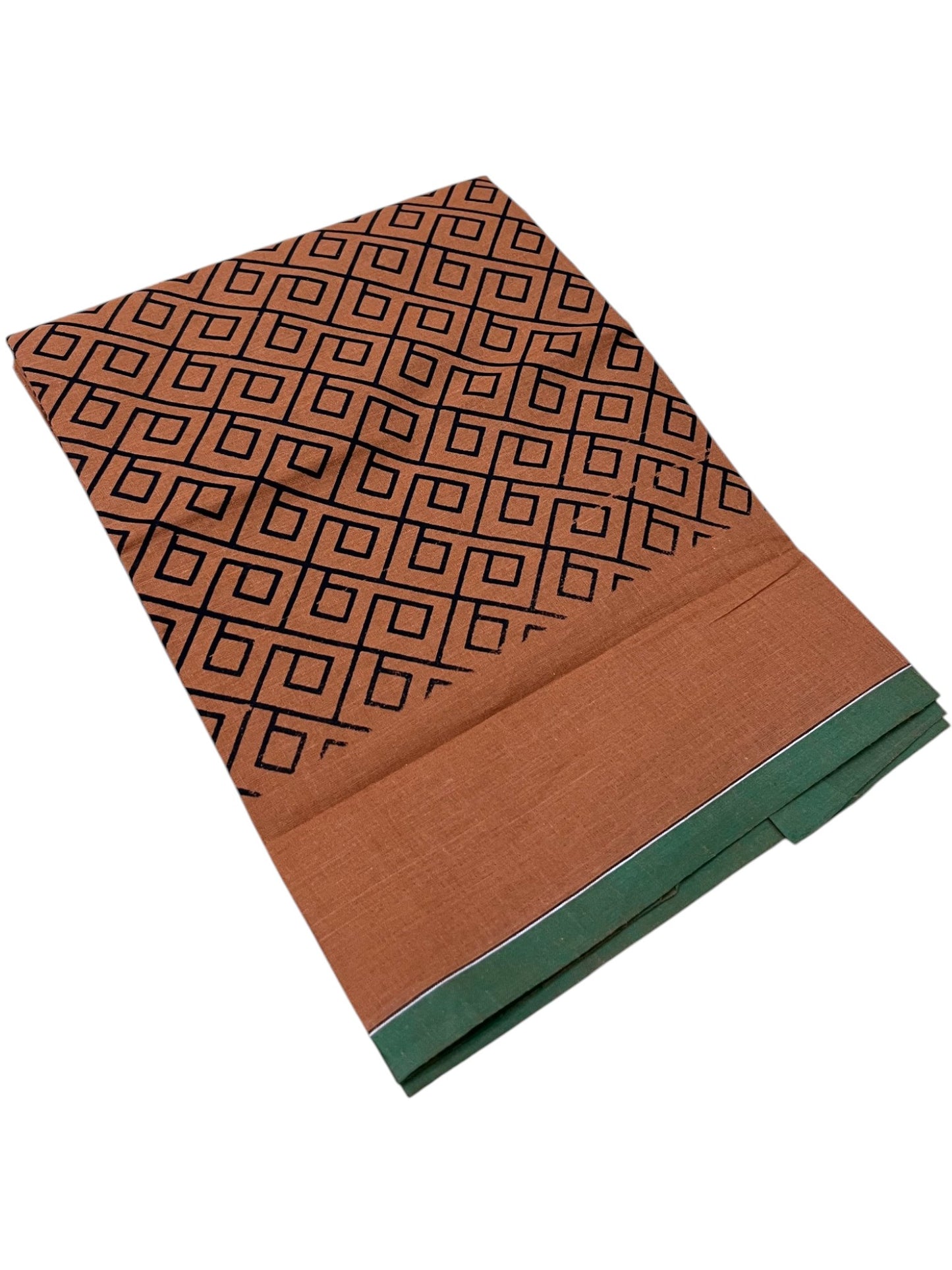 Southloom Saffron (Kaavi) Black Printed Single Mundu / Lungi (South Indian Kerala Dhoti) SL319