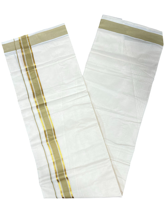 Southloom Pure Cotton Mundu with Gold Kasavu and Olive Green Colour Border (South Indian Kerala Dhoti)