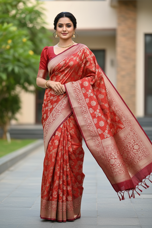 Southloom Banarasi Silk Saree with Woven Work on Body and Borders