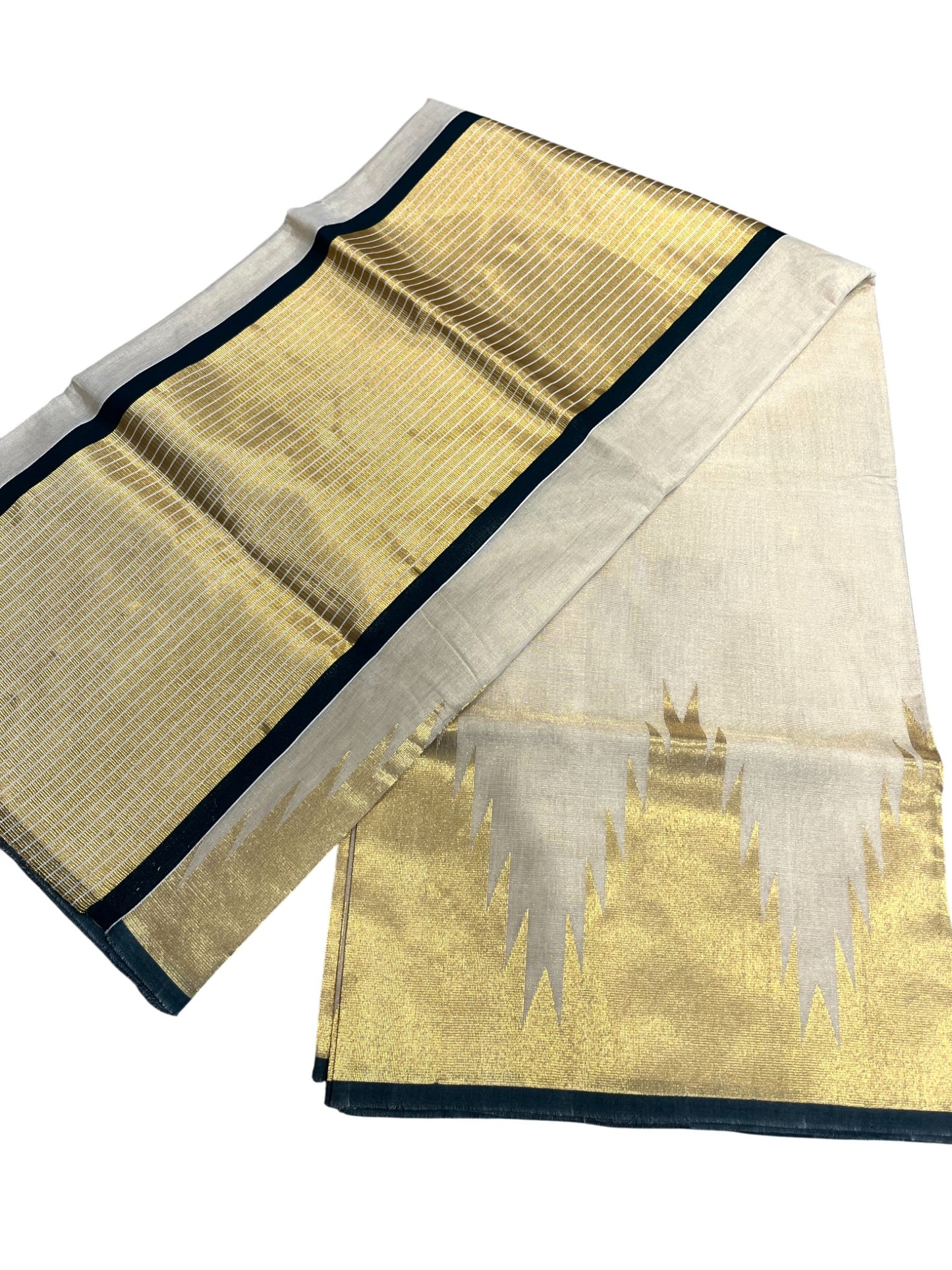 Southloom Super Premium Balaramapuram Unakkupaavu Handloom Tissue Saree with Gold Temple Border