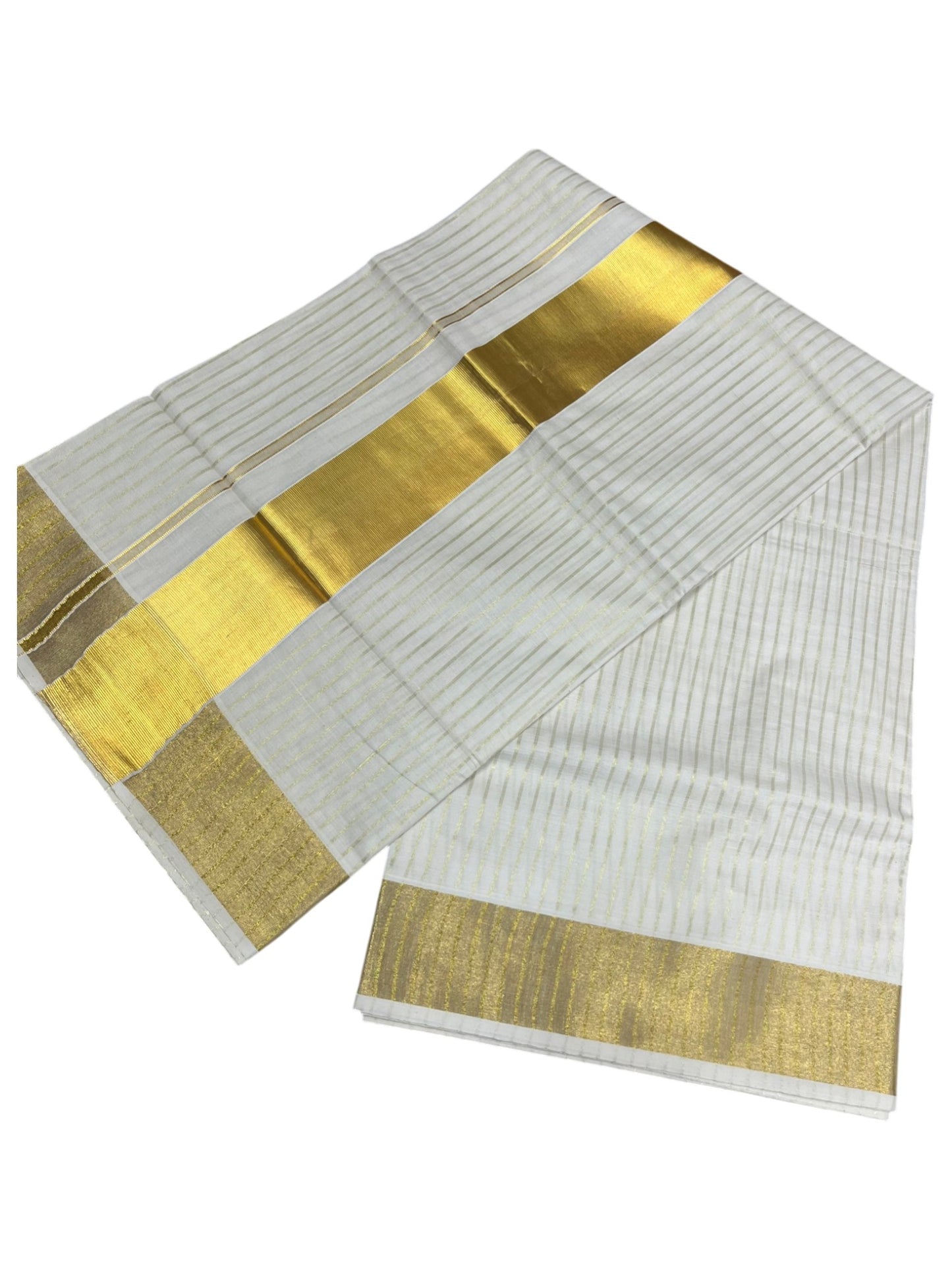 Southloom Pure Cotton Kerala Kasavu Saree with Lines on Body and Kasavu Border