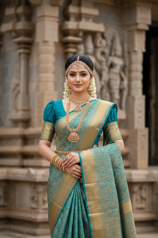 Southloom Premium Semi Silk Zari Work Brocade Saree in Bridal Blue with Matching Pallu