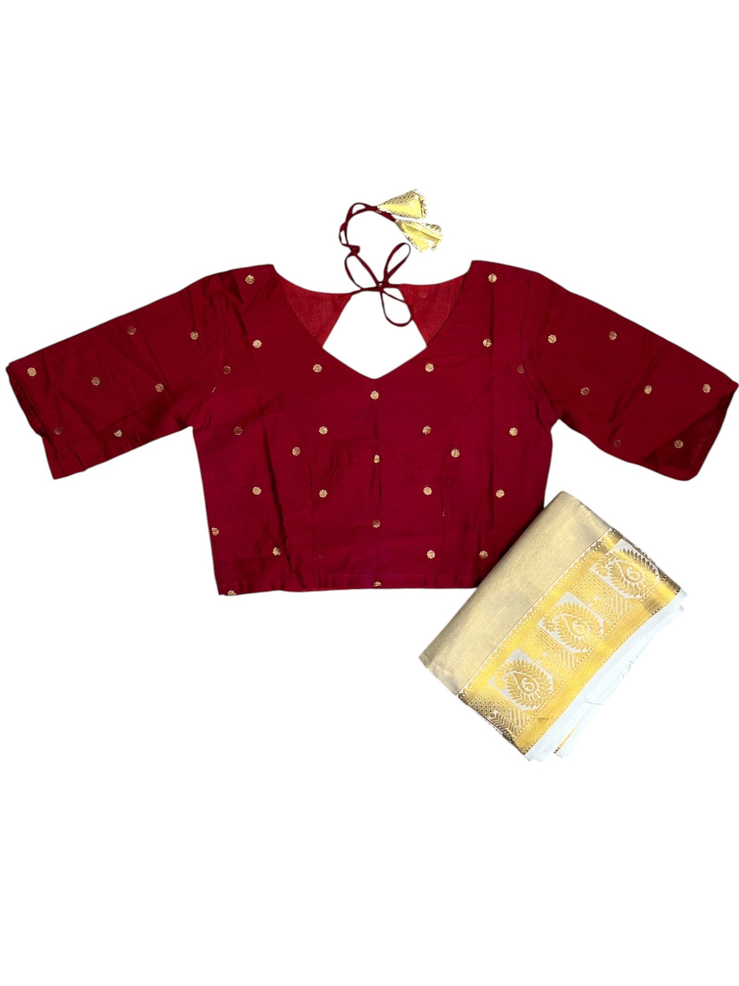 Southloom Stitched Tissue Dhavani Set with Pavada and Maroon Blouse Piece