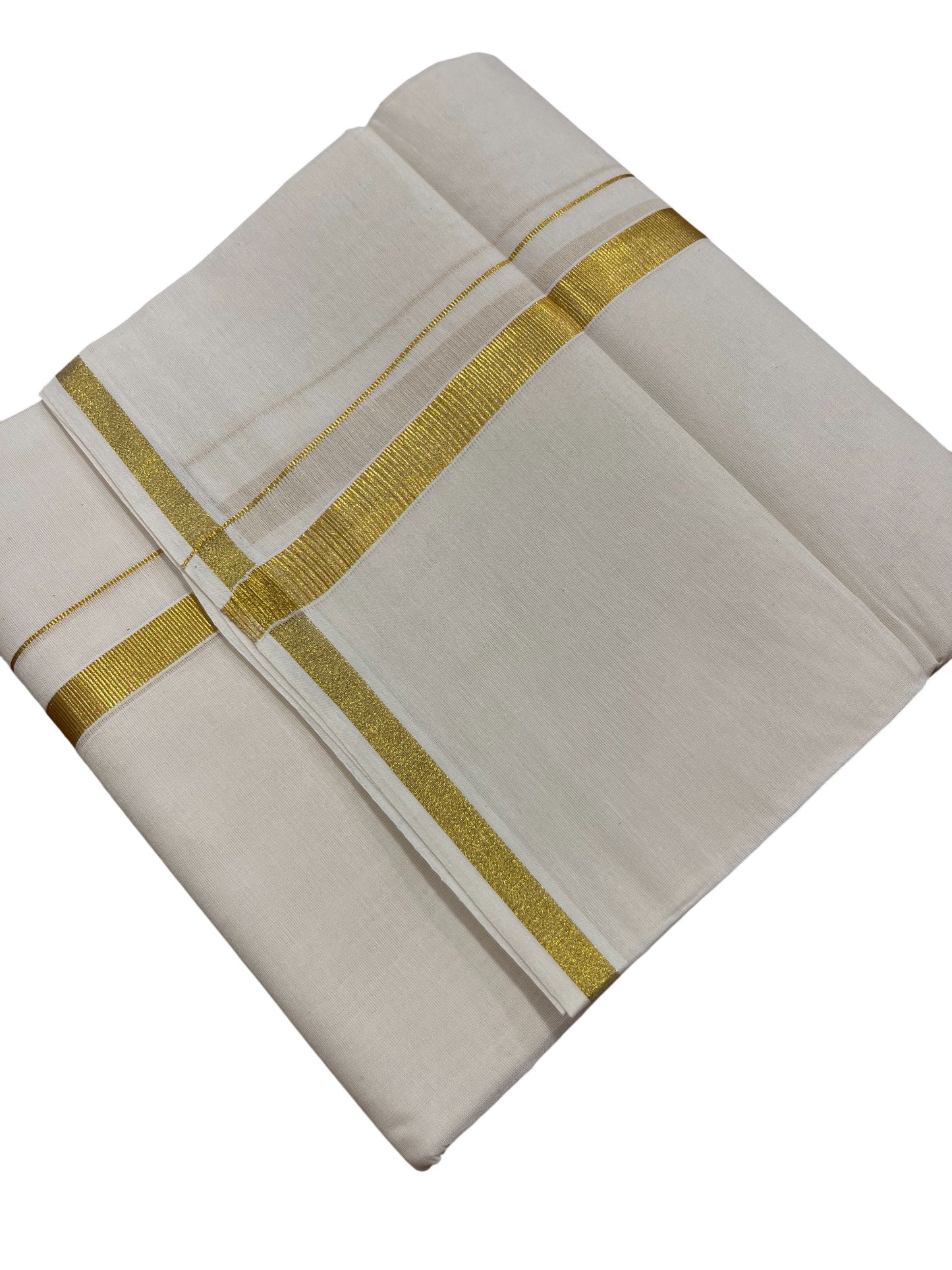 Southloom Kerala Pure Cotton Double Mundu with Kasavu Kara and Border (South Indian Dhoti)