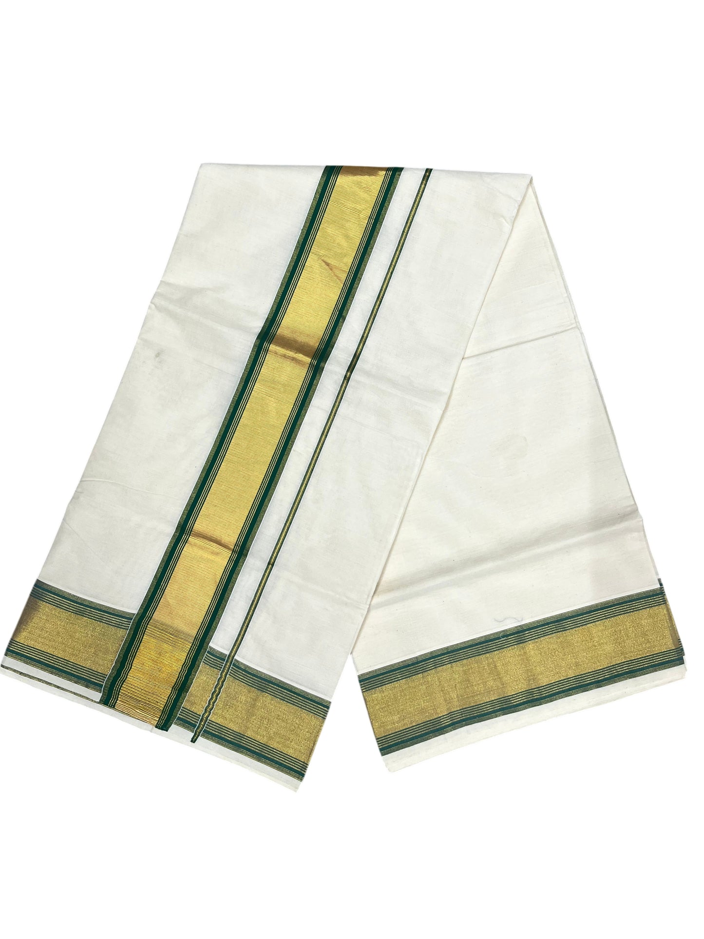 Southloom Kerala Cotton Kasavu Saree with Green Border