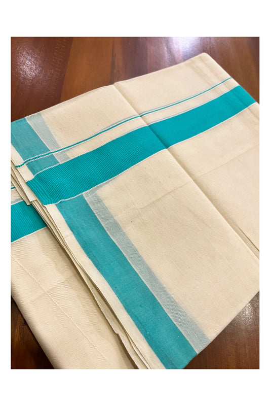 Kerala Pure Cotton Double Mundu with Turquoise Border (Vishu 2024 Collection)