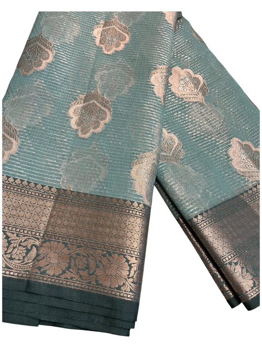 Southloom Tissue Banarasi Silk Saree with Woven Work on Body and Borders (Blue)