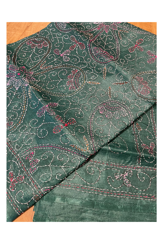 Southloom Kantha Thread Work Designer Green Saree