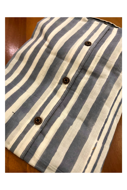 Southloom Jaipur Cotton Grey Lines Design Hand Block Printed Shirt (Half Sleeves)