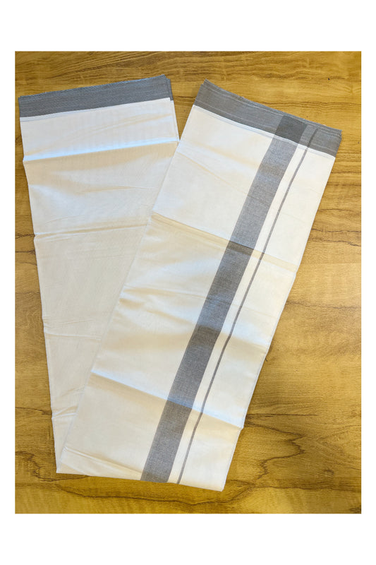 Pure Cotton Mundu with Grey Lines and Grey  Border (South Indian Kerala Dhoti)