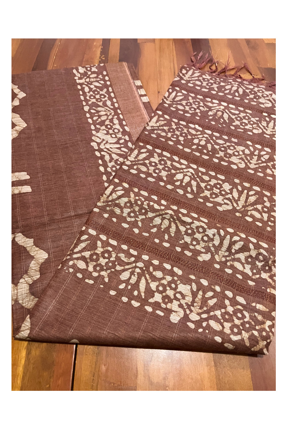 Southloom Cotton Brown Saree with Baswara Prints on Body and Pallu