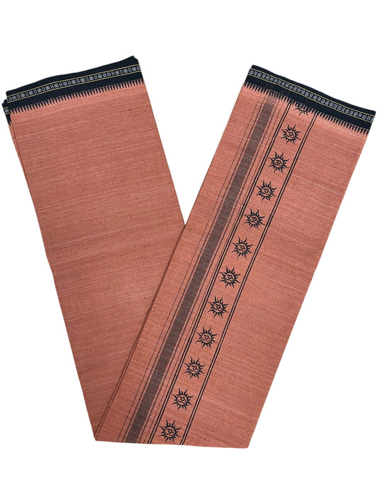 Southloom Saffron (Kaavi) Black Printed Single Mundu / Lungi (South Indian Kerala Dhoti)