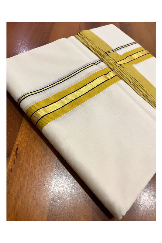 Southloom Premium Balaramapuram Unakkupaavu Handloom Kasavu Mundu with Yellow Black Border (South Indian Kerala Dhoti)