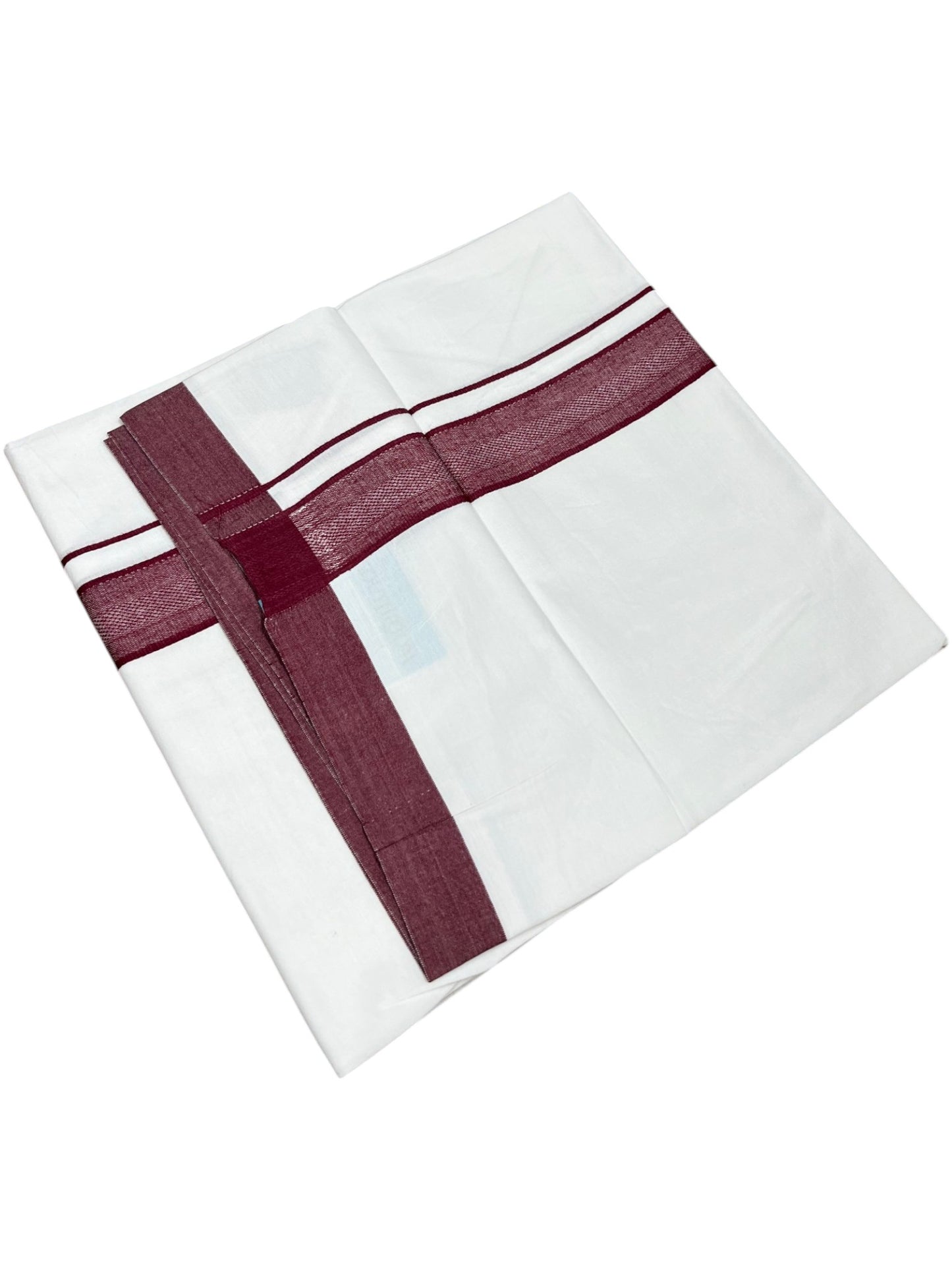 Southloom Pure White Cotton Mundu with Maroon Border (South Indian Kerala Dhoti)