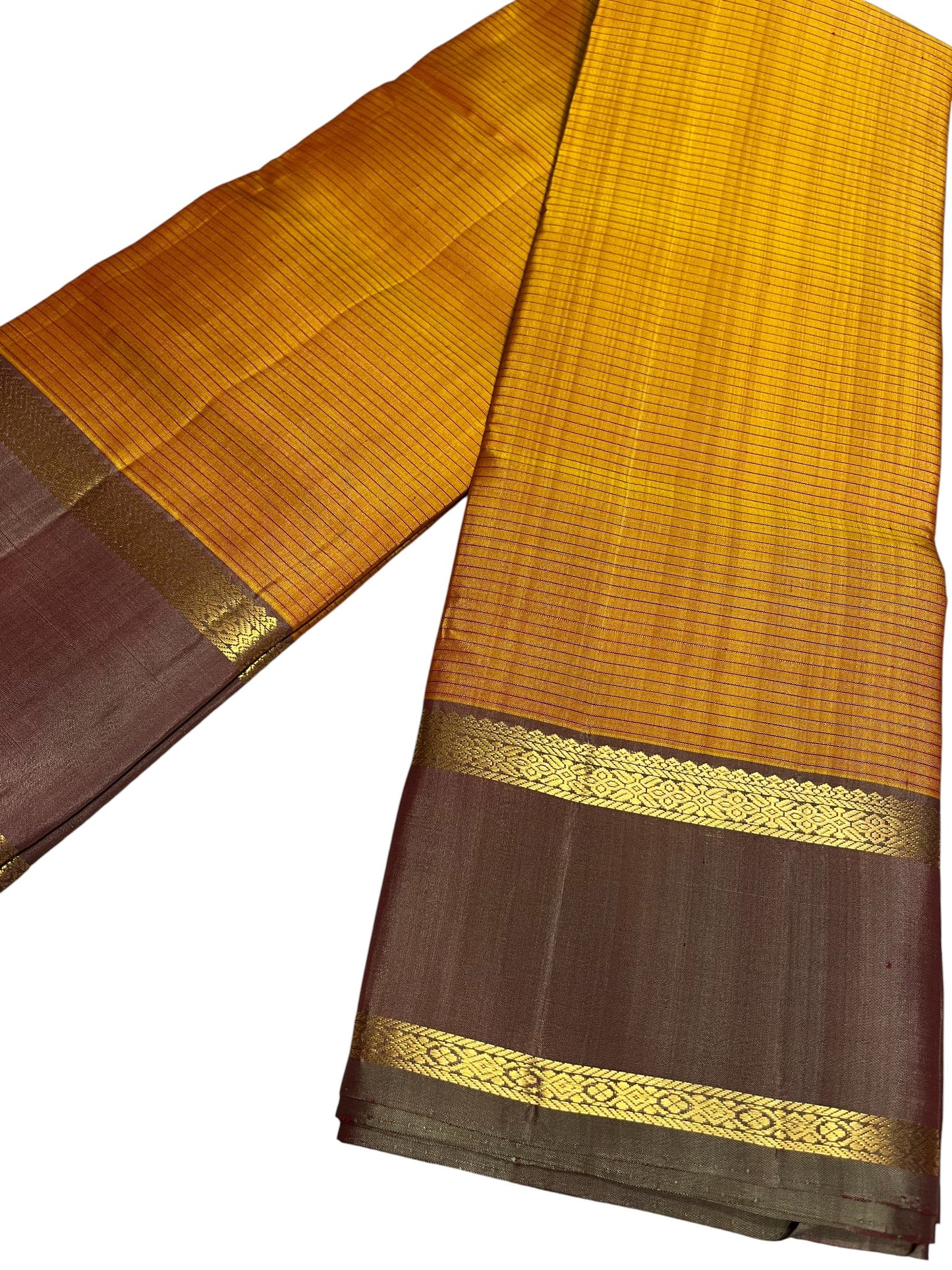 Southloom Pure Handloom Bridal Kanchipuram Silk Saree with Korvai Work (Yellow)