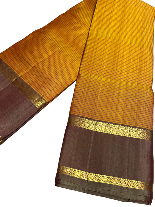 Southloom Pure Handloom Bridal Kanchipuram Silk Saree with Korvai Work (Yellow)