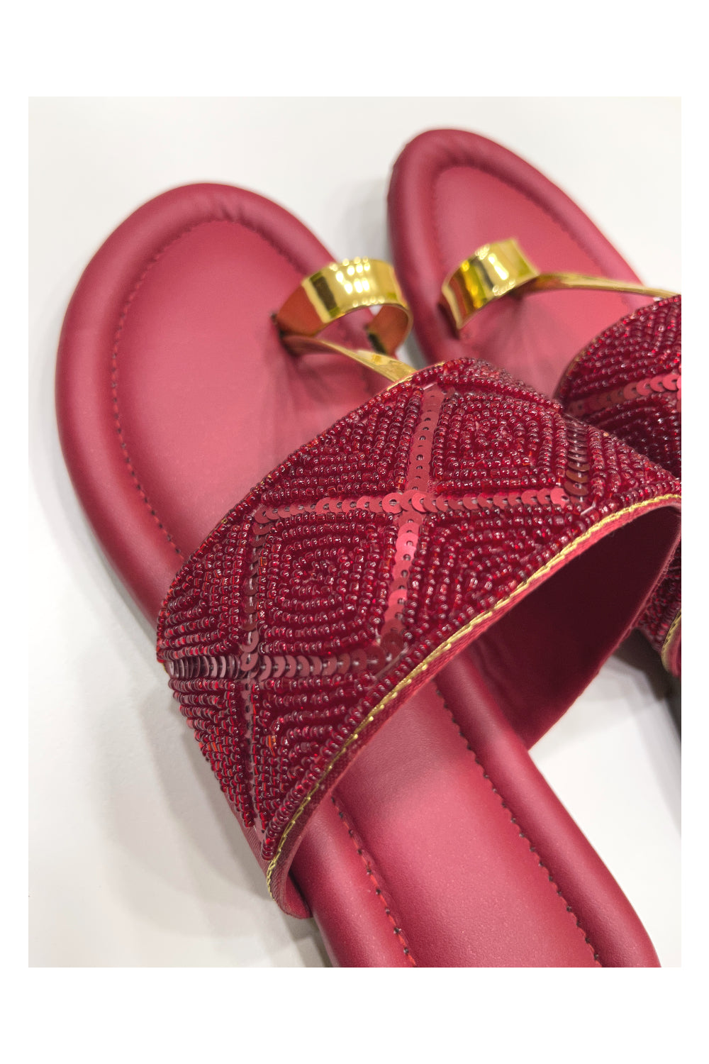 Southloom Jaipur Handmade Bead Work Dark Pink Sandals