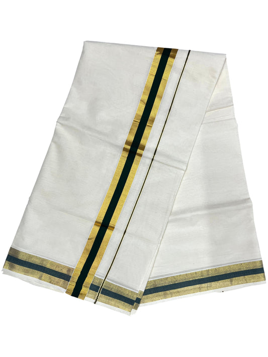 Southloom Kerala Cotton Kasavu Saree with Dark GreenBorder