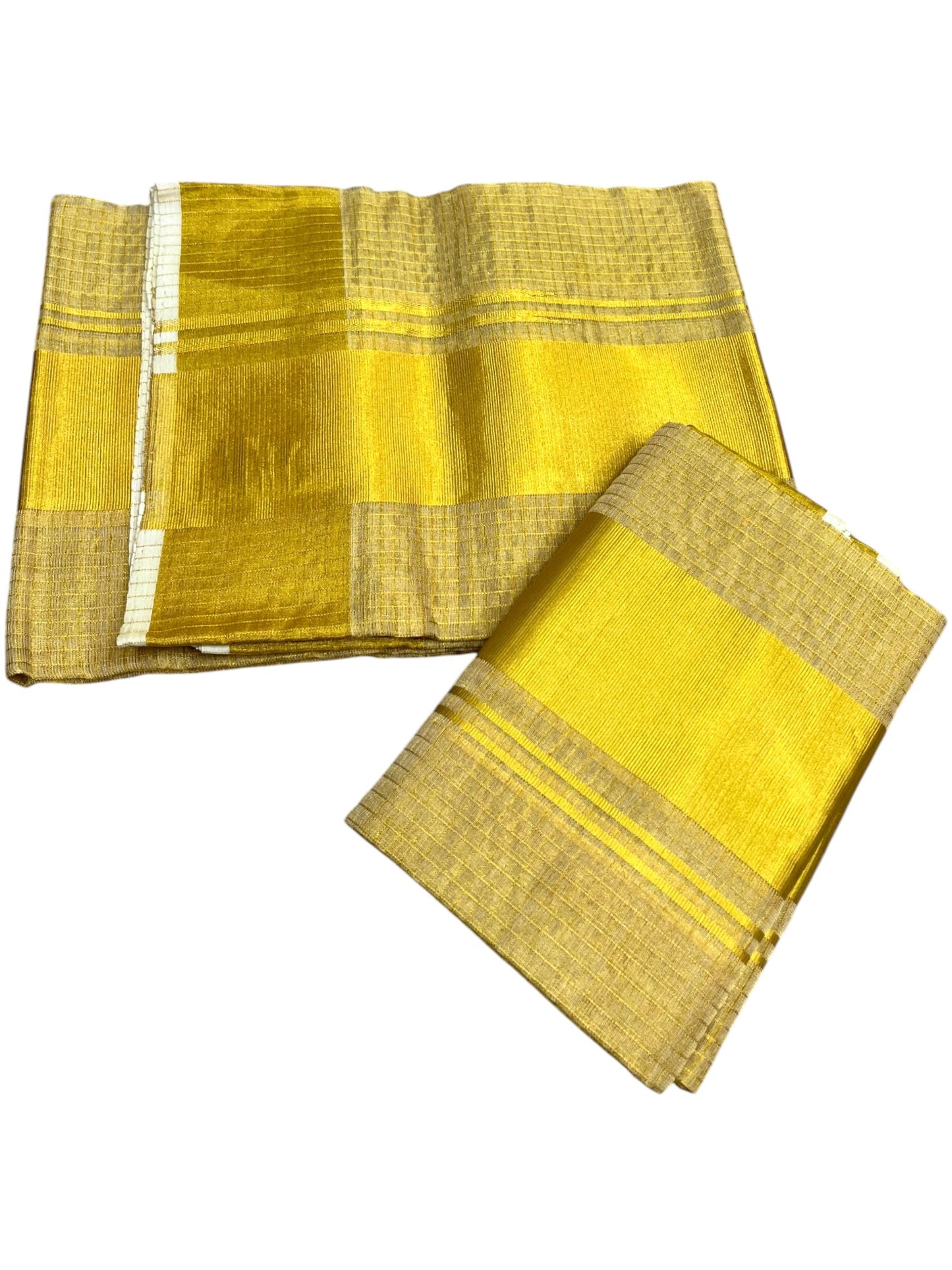 Southloom Premium Tissue Handloom Check Set Mundu with Kasavu and Golden Border (2.80 Mtr) SL632