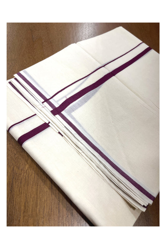 Pure Cotton Double Mundu with 0.5 inch Purple Border (South Indian Kerala Dhoti)