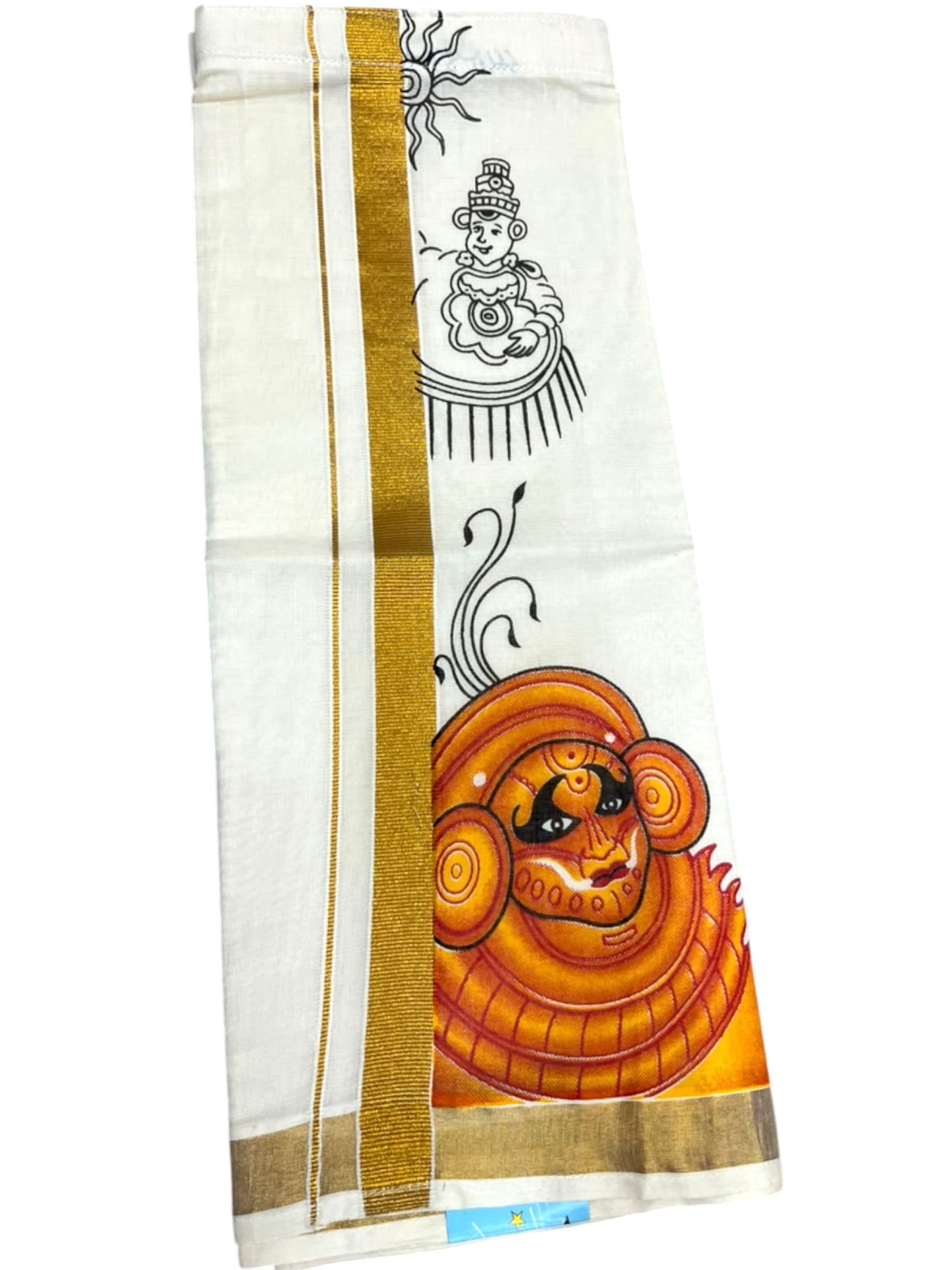 Southloom Cotton Kasavu Printed Kids's Velcro Mundu SLK