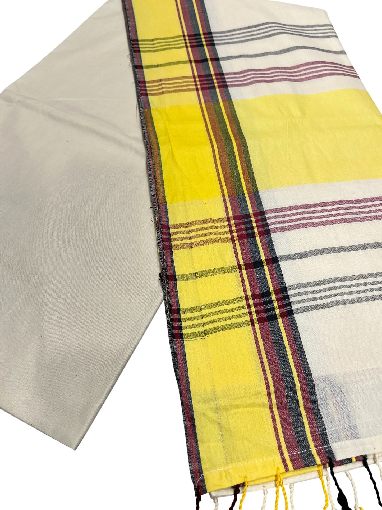 Southloom Kerala Cotton Saree with Yellow abd Maroon Border