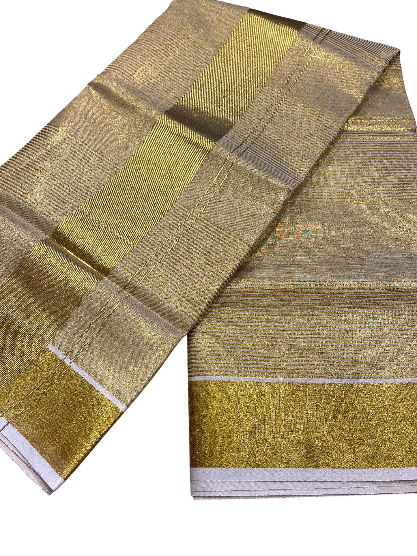 Southloom Kerala Tissue Kasavu Saree with Stripes Across Body