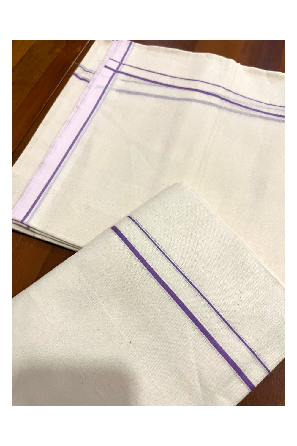 Kerala Cotton Mundum Neriyathum Single (Set Mundu) with Violet Eerkkil Kara (Onam Set Mundu 2023)