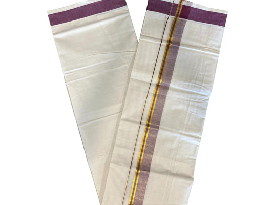 Southloom Pure Cotton Mundu with Brown Lines and Brown Border (South Indian Kerala Dhoti)