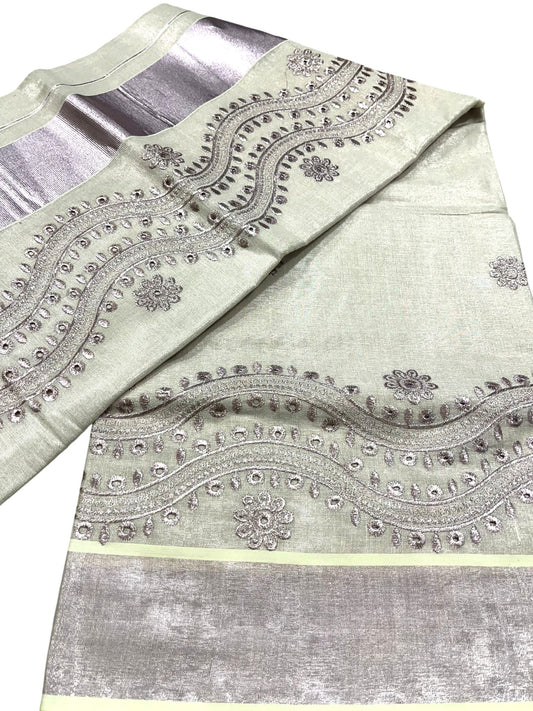 Southloom Cotton  Kerala Kasavu Saree with Embroidery Design