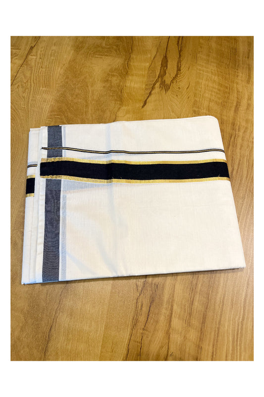 Kerala Pure Cotton Double Mundu with Black and Kasavu Border (South Indian Kerala Dhoti)