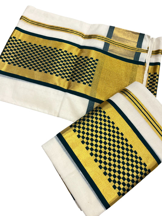 Southloom Premium Handloom Set Mundu with Kasavu Green and Golden Border (2.80 Mtr)