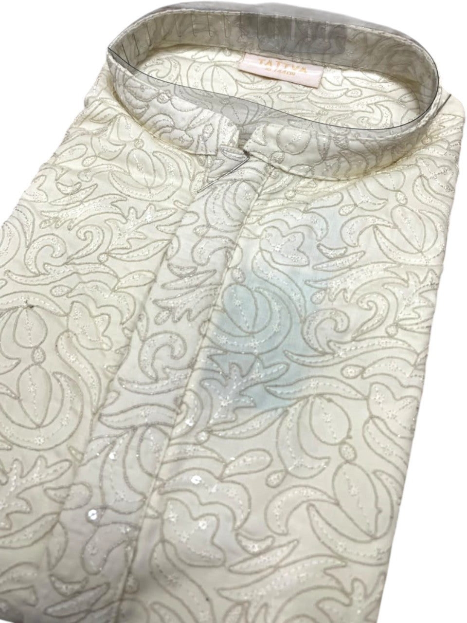 Southloom Of-White Woven Semi Silk Short Kurta for Men SL590