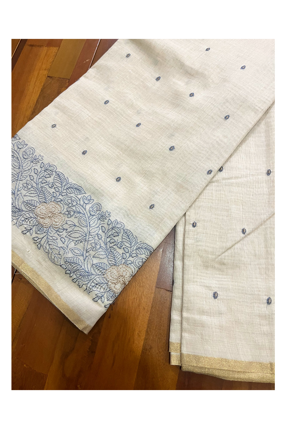 Southloom Cotton White Saree with Embroidered Border