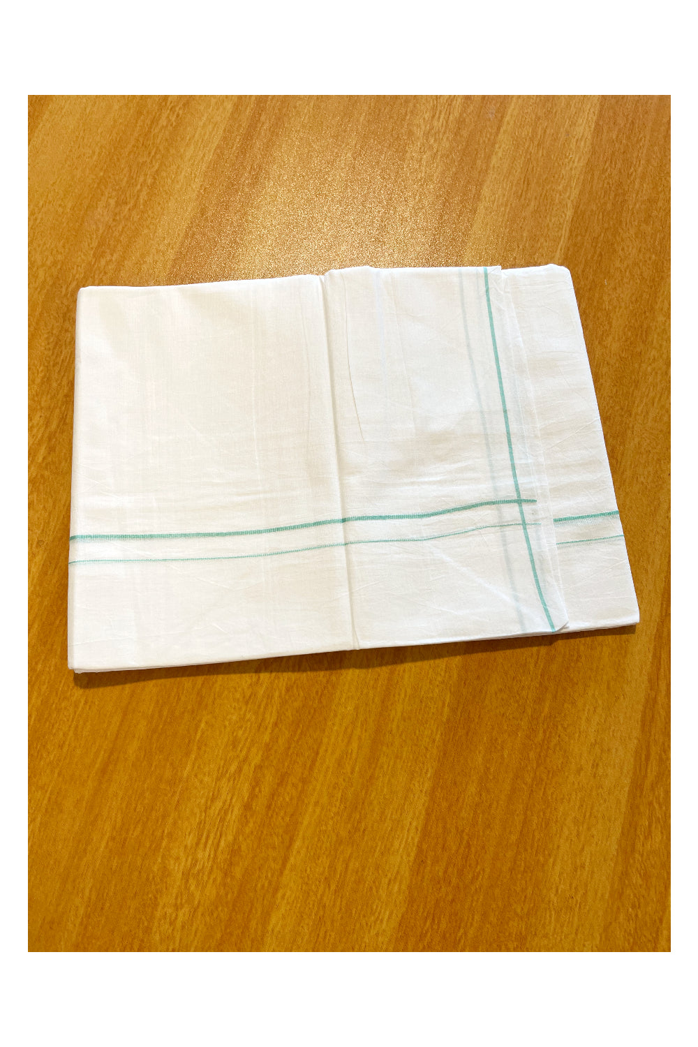 Pure White Cotton Double Mundu with Green Border (South Indian Dhoti)