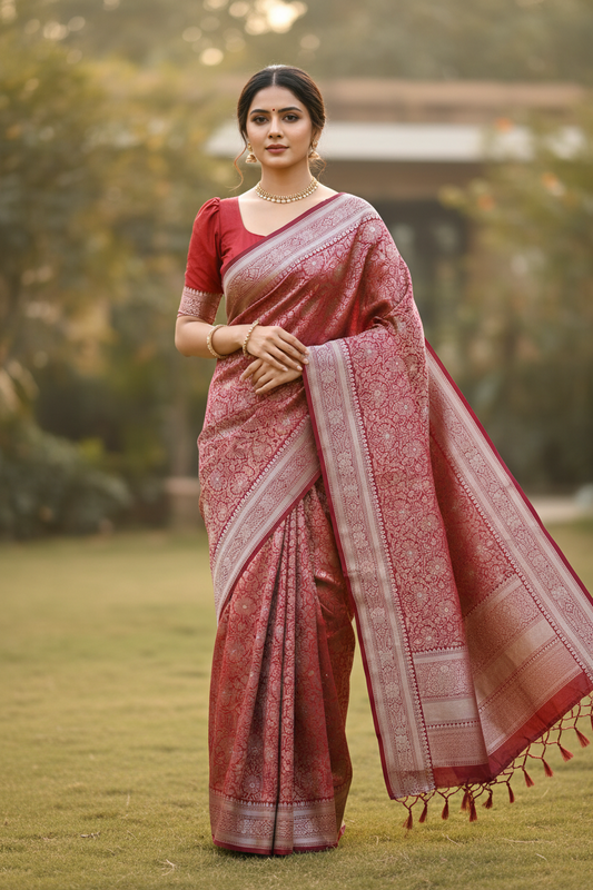 Southloom Pure Banarasi Silk Saree with Woven Work on Body and Borders