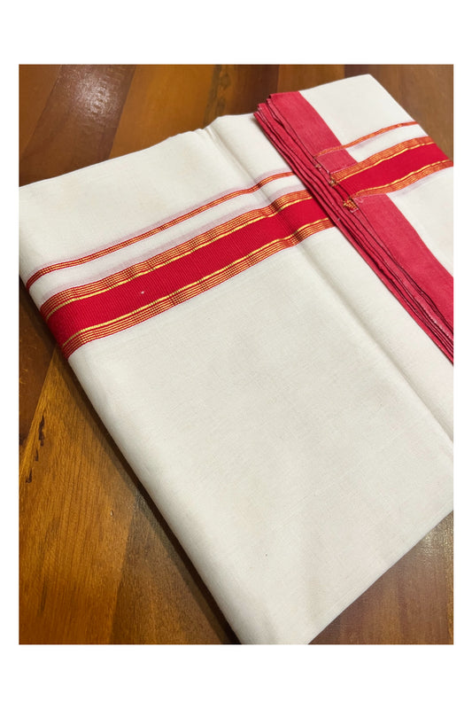 Premium Balaramapuram Handloom Unakkupaavu Cotton Double Mundu with Red and Kasavu Border (Vishu 2024 Collection)
