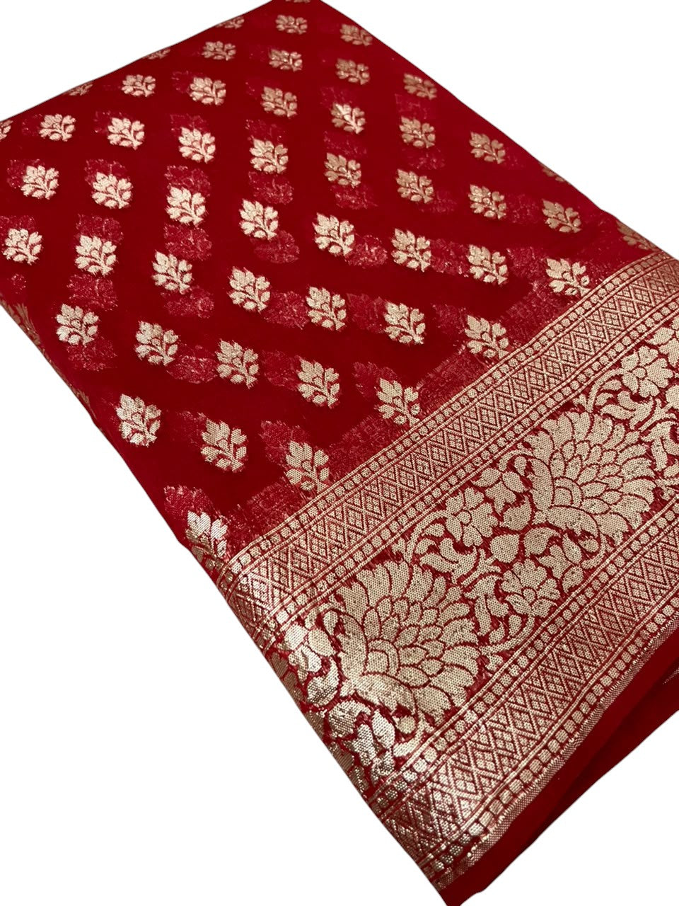Southloom Cotton Banarasi Silk Saree with Woven Work on Body and Borders (Red)
