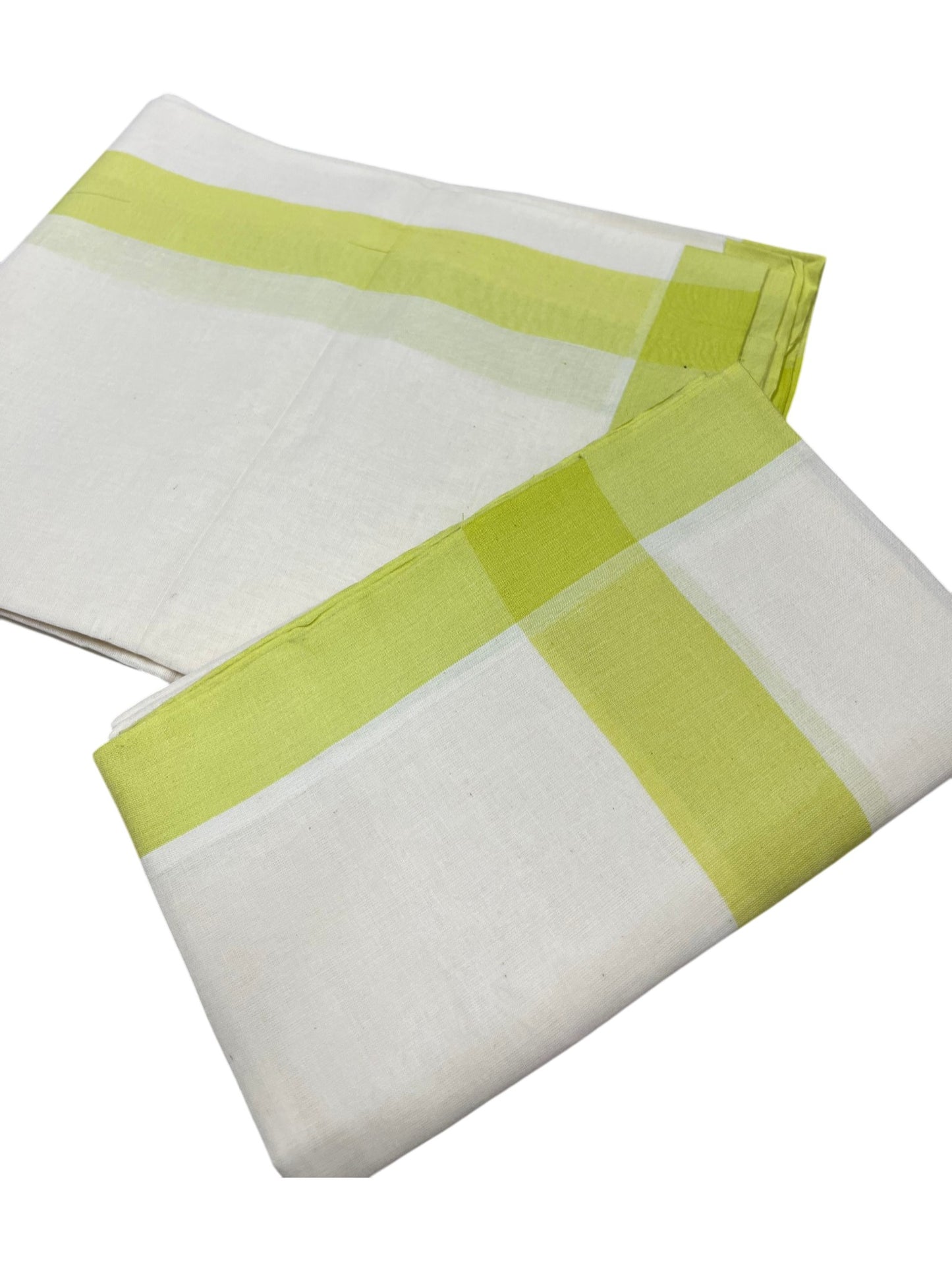 Southloom Pure Cotton Kerala Single Mulloth Set Mundu (Mundum Neriyathum) Green Border in 2.50 mtrs SL243