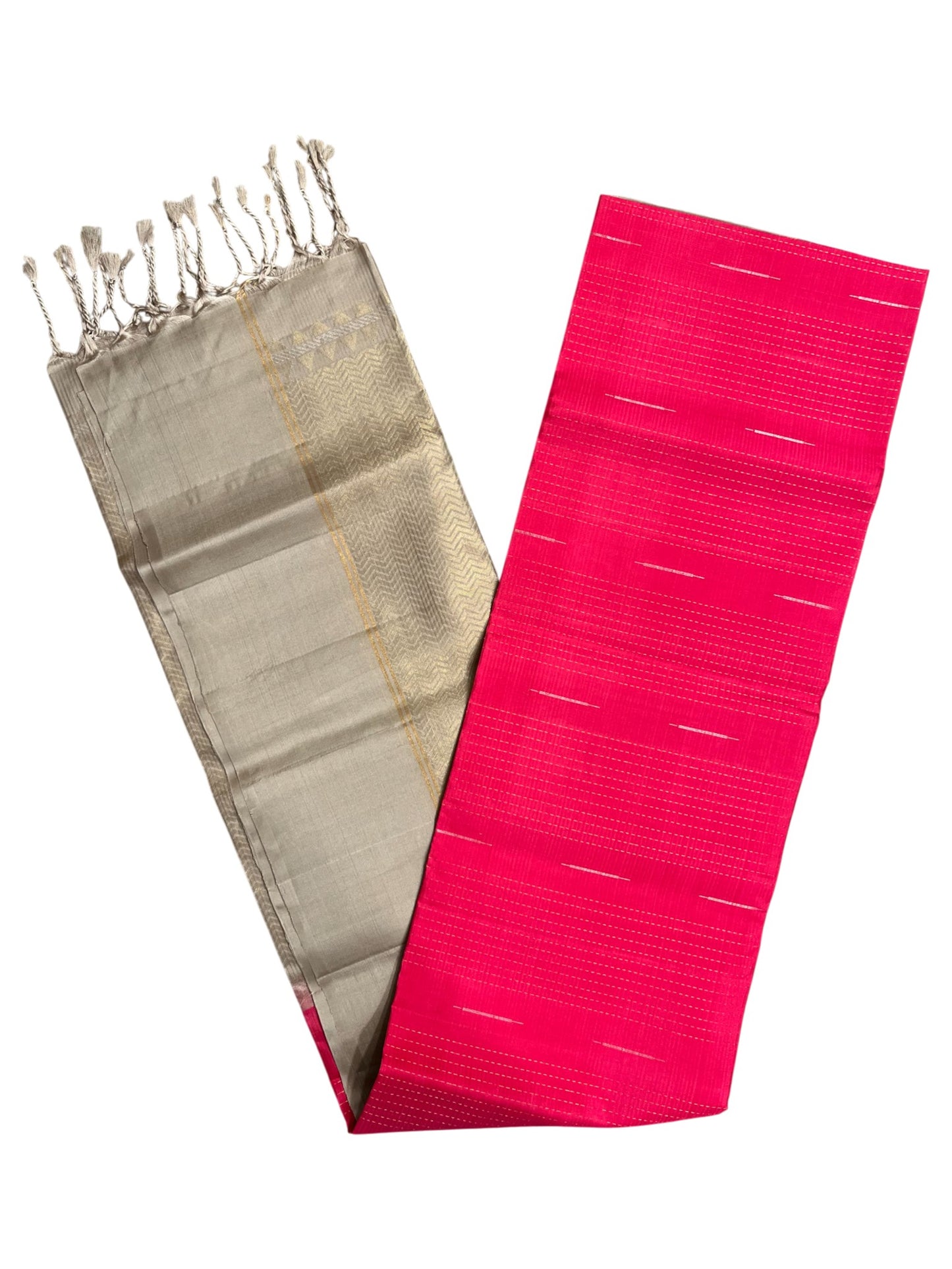 Southloom Pure Handloom Bridal Kanchipuram Silk Saree with Korvai Work (Pink & Grey)