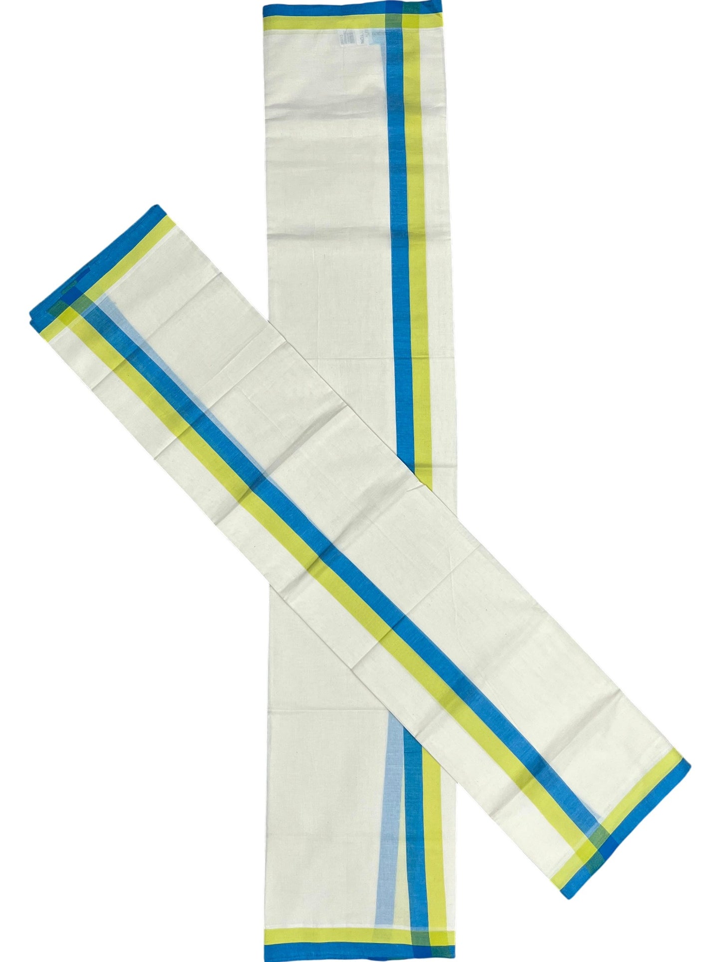 Southloom Pure Cotton Kerala Single Mulloth Set Mundu (Mundum Neriyathum) Green And Blue Border in 2.80 mtrs