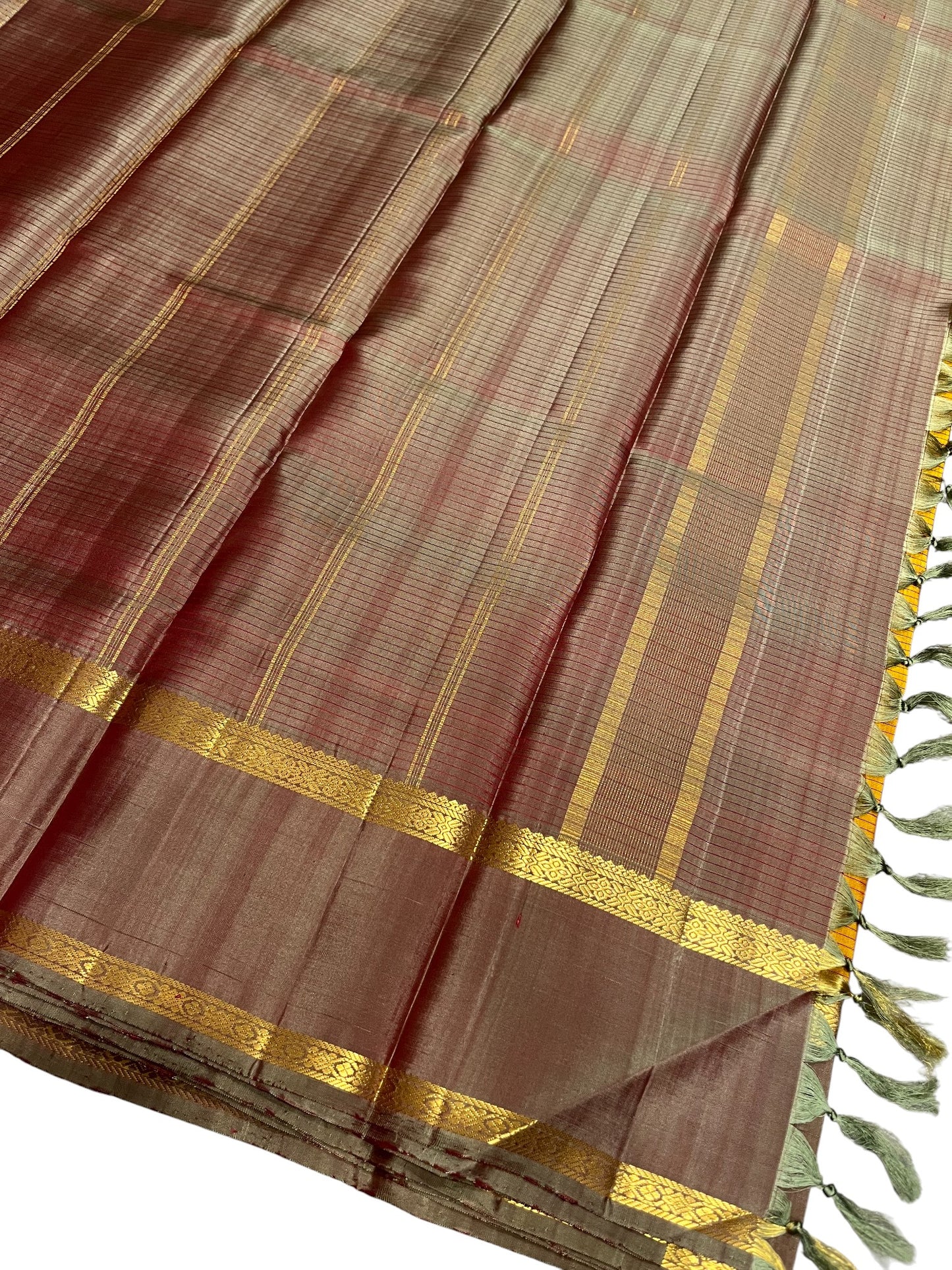 Southloom Pure Handloom Bridal Kanchipuram Silk Saree with Korvai Work (Yellow)
