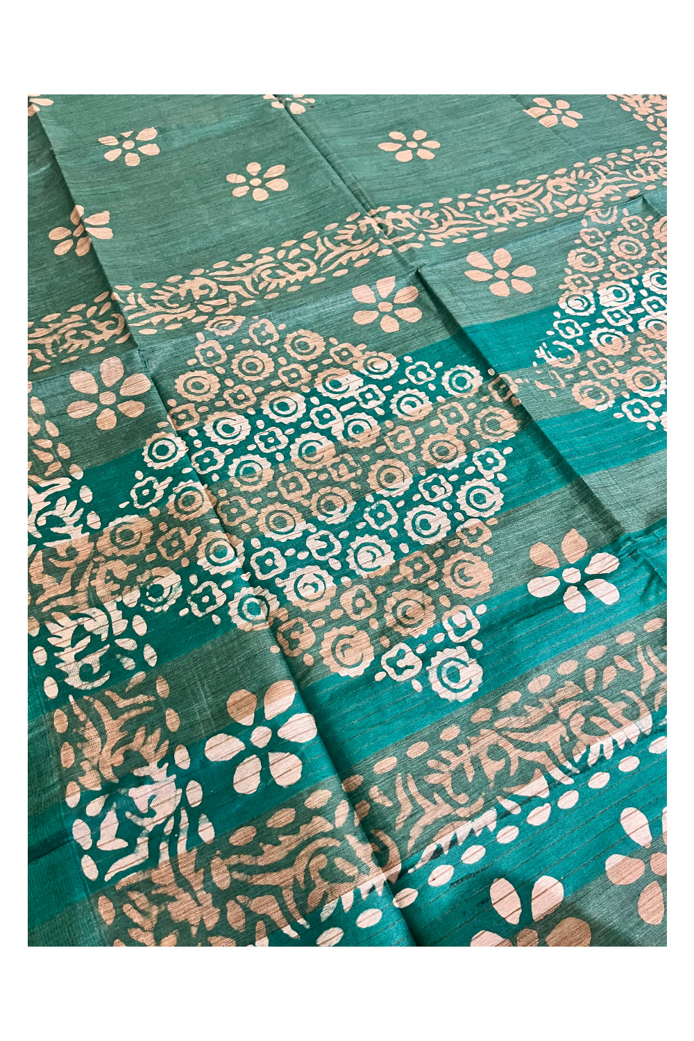 Southloom Cotton Green Saree with Baswara Prints on Body and Pallu