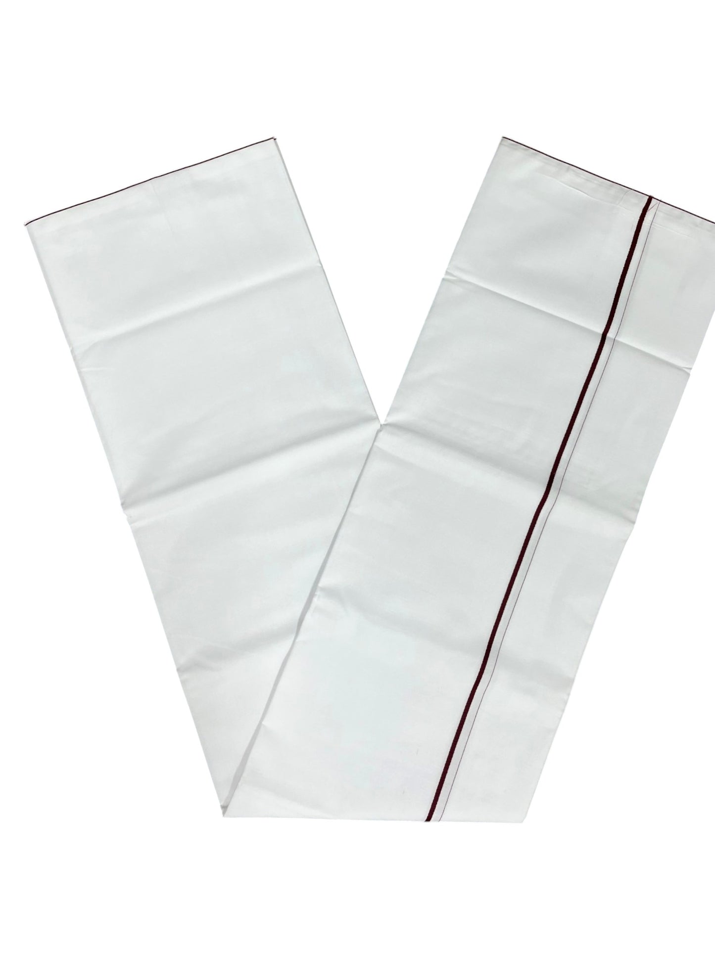 Southloom Pure White Cotton Single Mundu with Maroon Border (South Indian Kerala Dhoti)