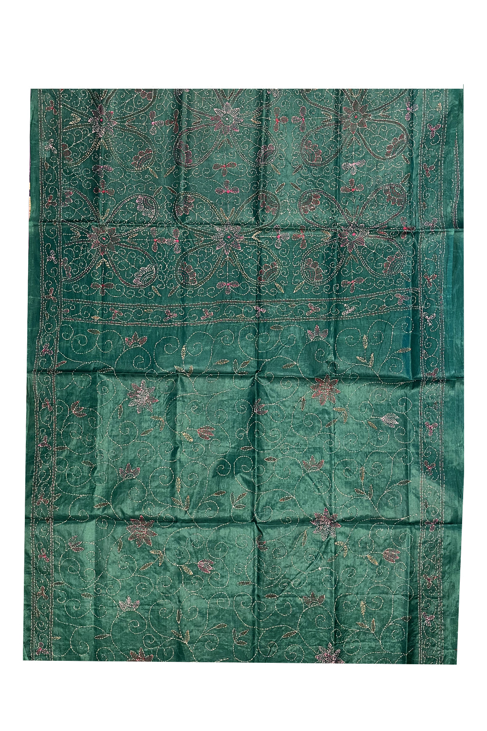 Southloom Kantha Thread Work Designer Green Saree