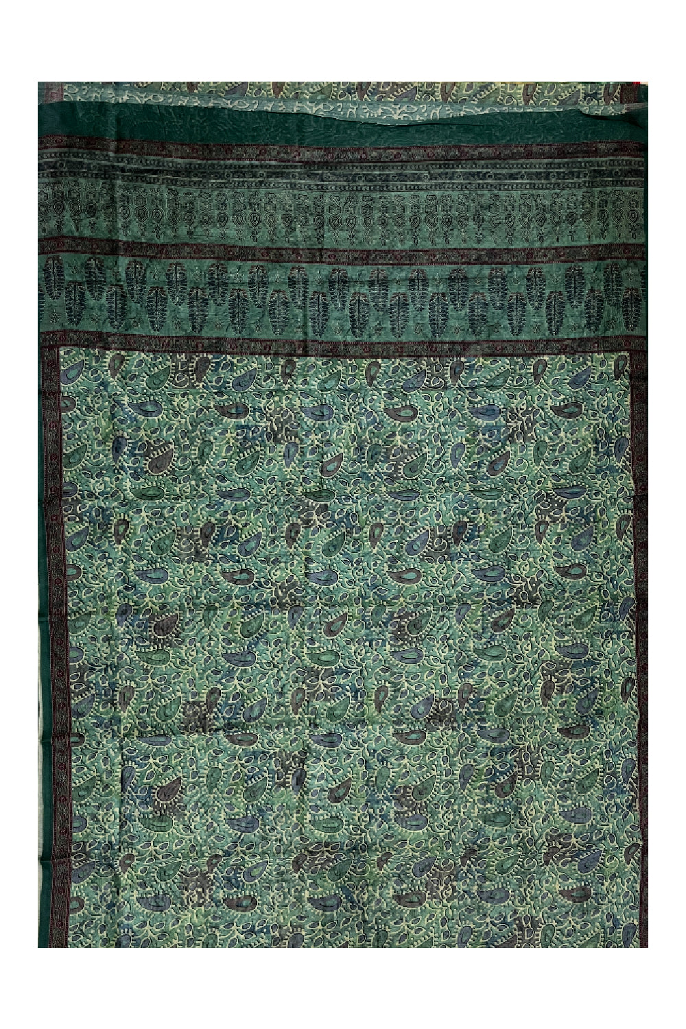 Southloom Art Silk Green Saree with Floral Prints on Body