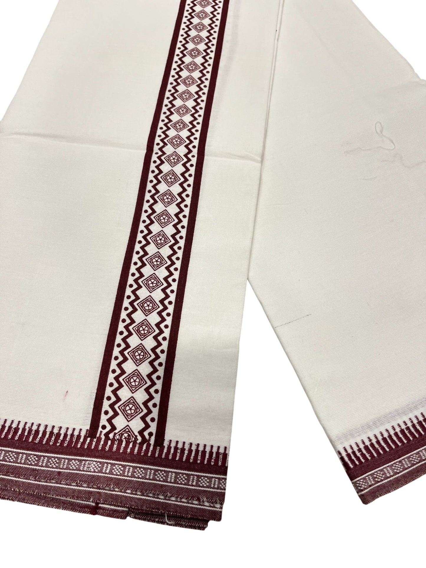 Southloom Off White And Black Printed Single Mundu / Otta Mundu / Lungi (South Indian Kerala Dhoti)
