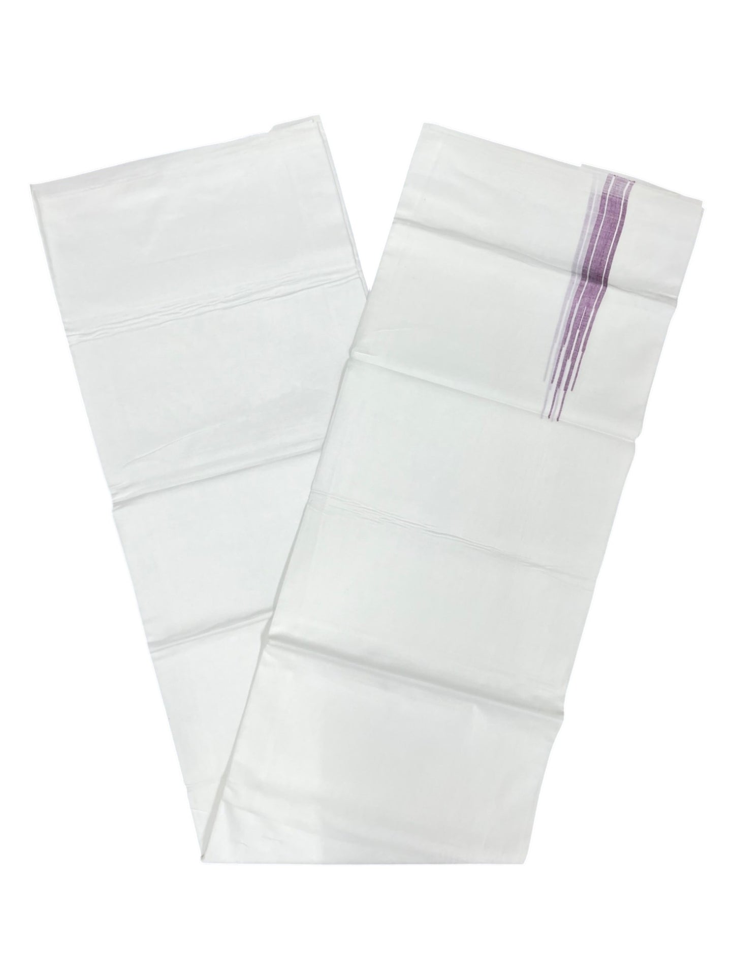 Southloom Pure White Cotton Double Mundu with Purple Chuttikara (South Indian Dhoti)
