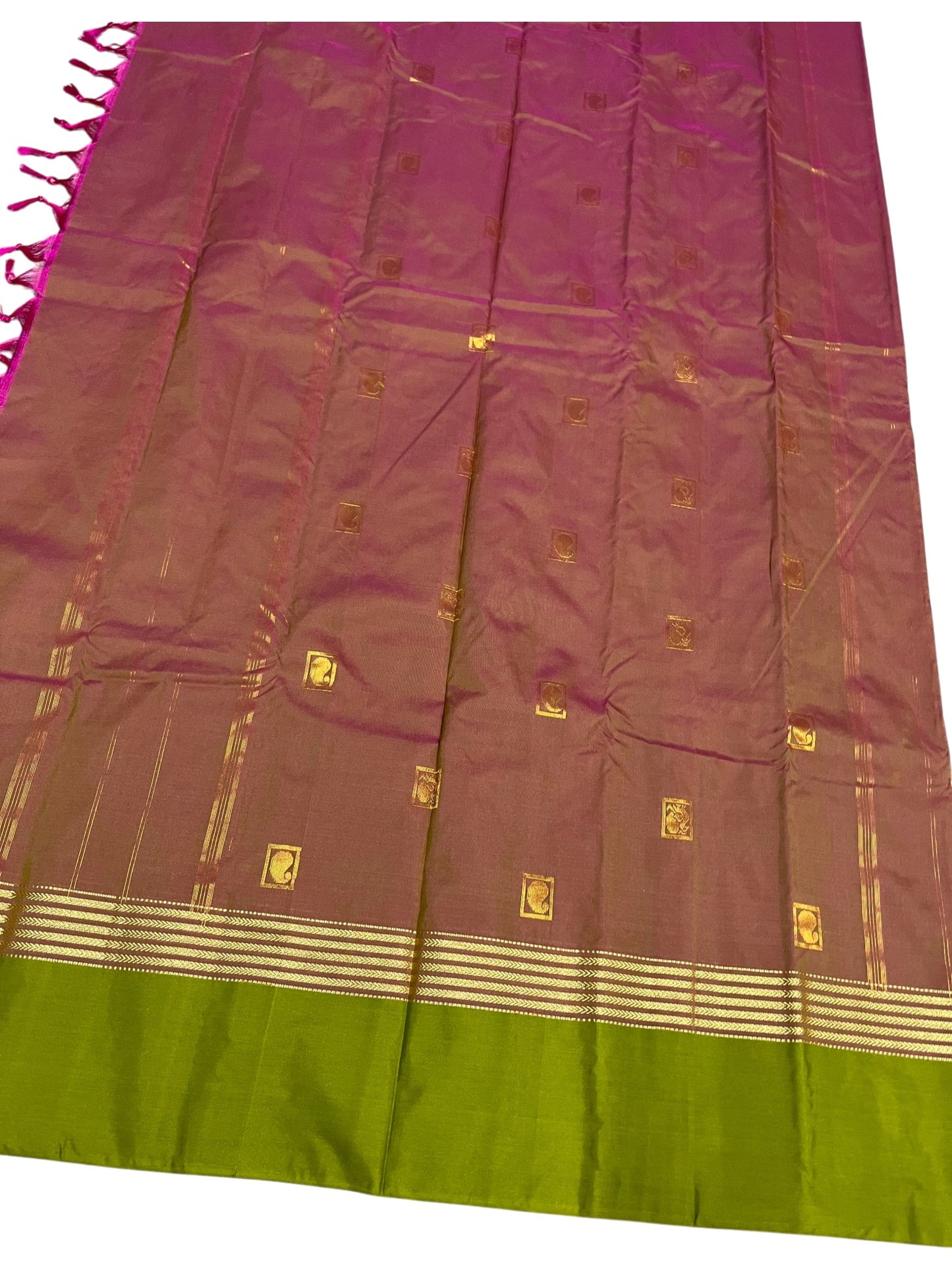 Southloom Semi Silk Saree With Butta Work Across Body in Magenta And Olive Green